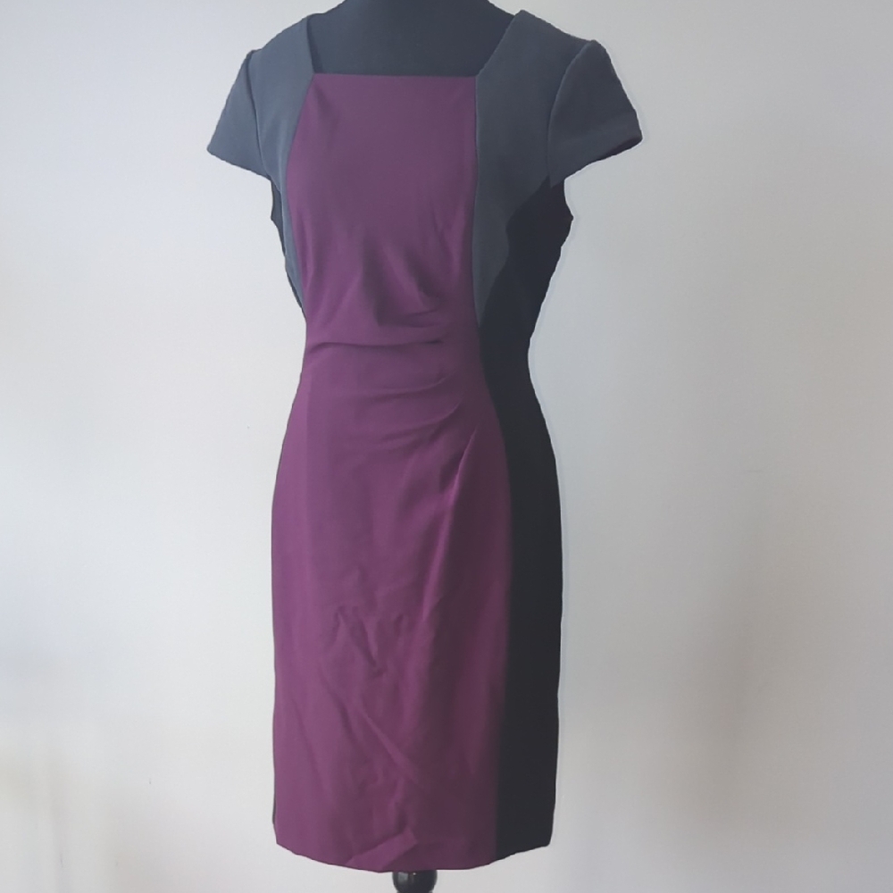 Tahari Purple and Gray Midi Dress Size 10